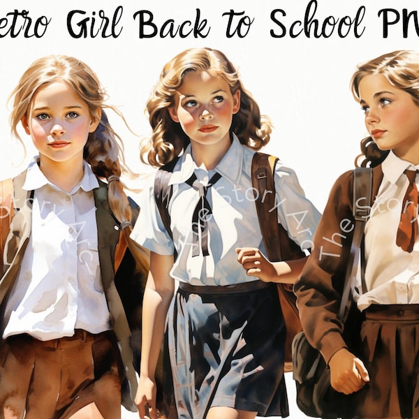 Back to School Girl Clipart, 17 Retro Schoolgirl Clipart, Vintage Girl, Young Student Clipart, Journal, Scrapbook, Stationery, Paper Craft