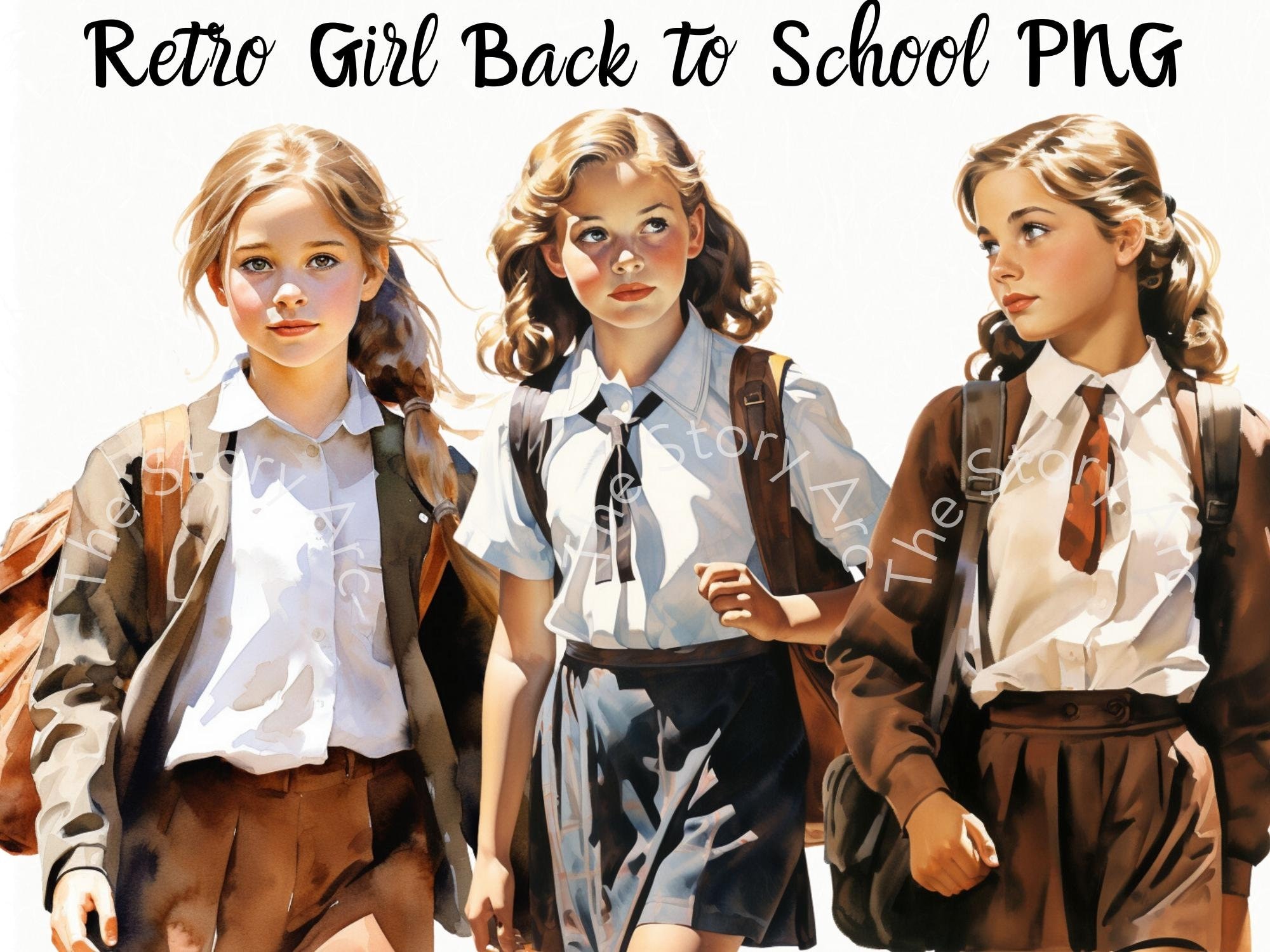 Back to School Girl Clipart, 17 Retro Schoolgirl Clipart, Vintage Girl, Young Student Clipart, Journal, Scrapbook, Stationery, Paper Craft