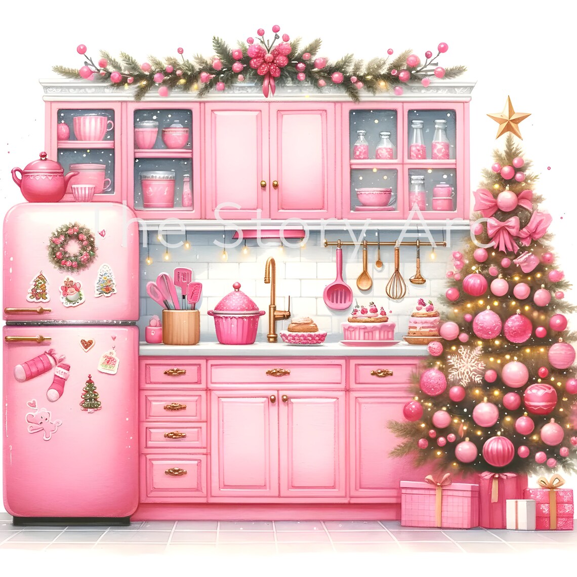 Pink Christmas Clipart Pink Kitchen Pink Holiday Decor Pink - Etsy