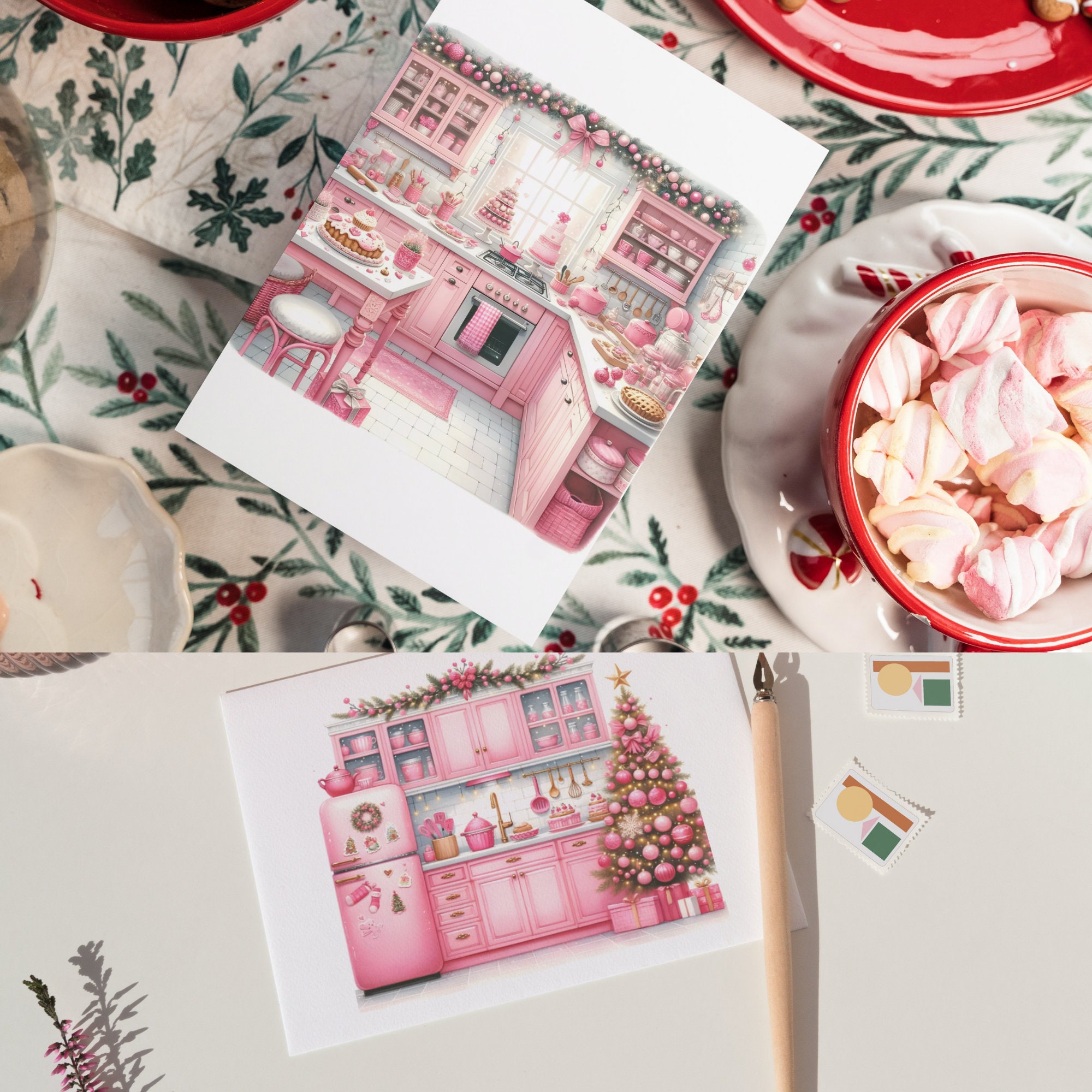 Pink Christmas Clipart Pink Kitchen Pink Holiday Decor Pink - Etsy