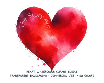 Watercolor Heart Clipart, Colorful Valentine's Graphics (Instant Download)