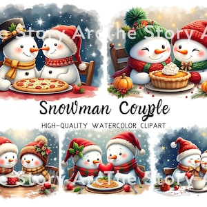Schattige sneeuwpop paar clipart, 10 winter sneeuwpop kerst clipart digitale download voor sublimatie, scrapbooking, Paper Craft, uitnodiging