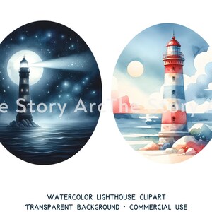 Lighthouse Clipart, 16 High Quality Watercolor Clipart, Lighthouse PNG, Nautical Clipart, Digital Download, Junk Journal, Scrapbook, Crafts