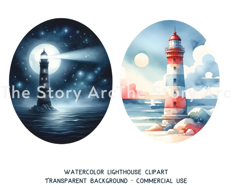 Lighthouse Clipart, 16 High Quality Watercolor Clipart, Lighthouse PNG, Nautical Clipart, Digital Download, Junk Journal, Scrapbook, Crafts