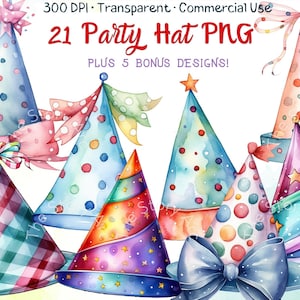 Party Hat Clipart, 21 Party Hat PNG, Party Hats, Party Clipart, Birthday Clipart, Christmas Hat, Watercolor Hat, Hat PNG, Card, Party Decor