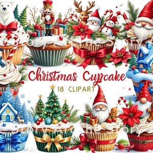 Clipart de cupcakes navideños, cupcakes de invierno maravilloso, muñeco de nieve helado, cupcakes de Papá Noel, descarga digital, sublimación, diario basura, scrapbooking