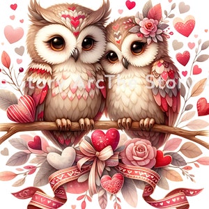 Amour hibou Clipart, 14 doux couple hibou, hibou de la Saint-Valentin, téléchargement numérique, sublimation, scrapbooking, journal, papeterie, travaux manuels de couple d'animaux