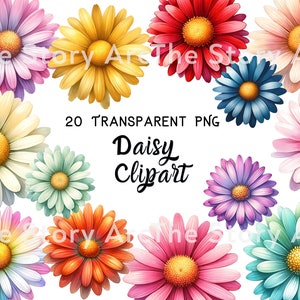 Daisy aquarel clipart, 20 madeliefje png, pastel madeliefje, digitale download, sublimatie, mooie bloem, scrapbooking, digitale planner, ambachten
