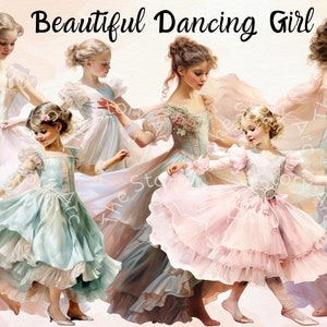 Clipart de linda garota dançando, 22 PNG de garota dançando, clipart de balé, PNG de bailarina, garota vintage, clipart de dançarina, papelaria de jornal digital