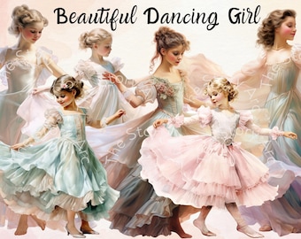 22 Beautiful Dancing Girl Clipart, Ballet Clipart, Ballerina PNG, Vintage Girl, Dancer Clipart, Printable Digital Journal Stationery Crafts