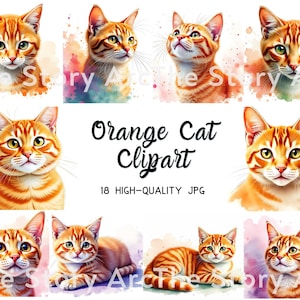 Orange Cat Clipart, 18 High-Quality JPG, Orange Kitten, Ginger Cat, Digital Download for Scrapbooking, Paper Crafts, Orange Tabby Clipart
