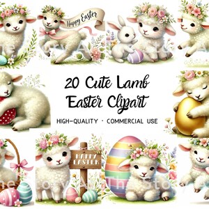 Lamb Easter Clipart, 20 Cute Lamb Clipart, Spring Lamb, Sheep Clipart, Happy Easter Digital Download, Scrapbooking, Junk Journal, Stationery