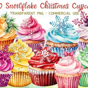 Clipart di cupcake a forma di fiocco di neve di Natale, topper per cupcake scaricabile digitalmente, grafica per etichette regalo di Natale, lavoretti di carta, biglietti, diario di scarto