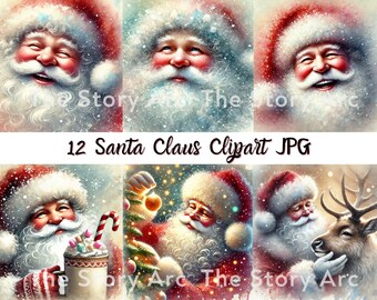 Watercolor Santa Clipart, Santa Claus, Digital Download, Laughing Santa, Christmas Santa Art for Scrapbooking, Junk Journal, Christmas Decor
