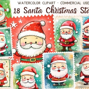 Święty Mikołaj clipart, znaczki świąteczne do tworzenia kart, 18 znaczków Santa Christmas, wykorzystanie komercyjne, Boże Narodzenie DIY zaproszenie naklejki notatnik
