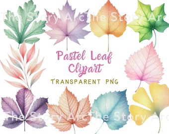Clipart de hojas pastel, hojas de otoño, hojas de otoño, clipart de acuarela, descarga instantánea para sublimación, scrapbooking, planificador digital, hoja PNG