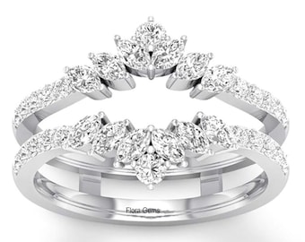 Marquise Cut Diamond Enhancer Ring Jacket, Women's Engagement Wrap Band Ring, 925 Sterling Silver Enhancer Ring Guard, 14K White Gold Finish