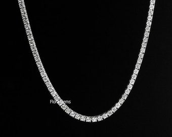 3mm 4mm 5mm Round Lab Moissanite Tennis 20" Chain For Men & Women, 925 Silver Necklace, Positive Tester, 14K White Gold Finish, Unisex Gift