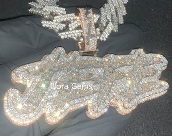 Iced Out "JEFE" Pendant, Baguette Moissanite 4 Letter Pendant For Men, Customize Self Name Pendant, 925 Sterling Silver, 14K 2 Tone Gold FN