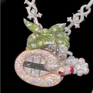 Men Iced Out Toon Pendant, Shiny VVS1 /D White Diamond & Green Peridot Charm, Character 3D Face Pendant, 14k 2 Tone Gold Finish, 925 Silver
