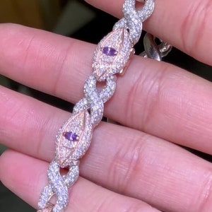 10 MM Unique Infinity Eye Cuban Link Bracelet, Marquise Cut Amethyst and diamond Bracelet, Iced Out Bracelet, Hip Hop Bracelet, 14k Gold FN