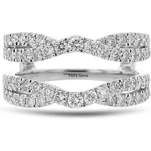 May include: A silver ring enhancer with a wavy design, featuring a double row of small diamonds. The ring enhancer is engraved with the text "Flora Gems".