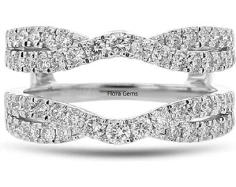 Enhancer Ring For Women, 1Ct Round Cut VVS Moissanite Enhancer Wrap Ring, Wedding Anniversary Spacer Band, 14K White Gold Over, Gift for Her