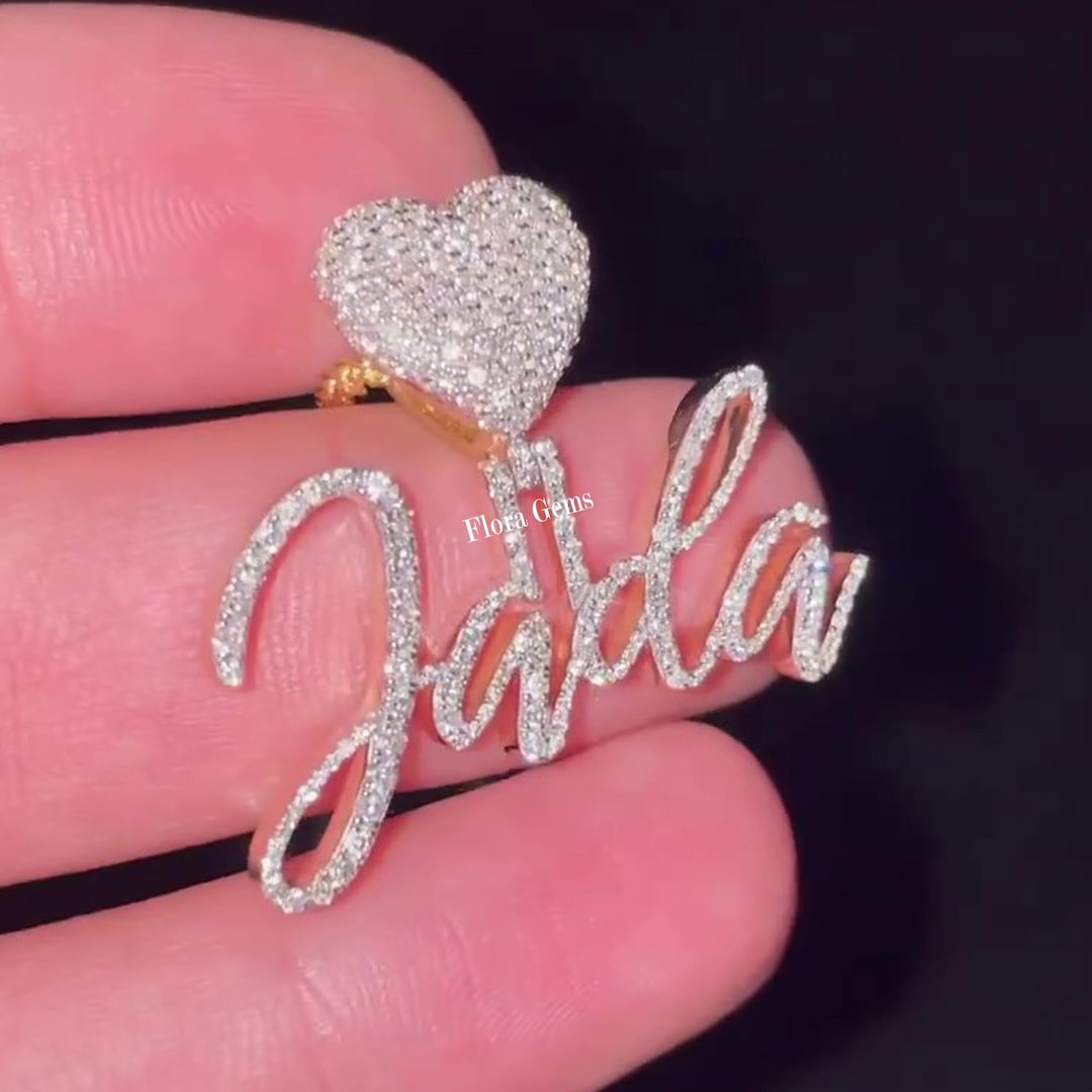 Customize Mini Cursive Letter Pendant, Moissanite Design Charm, Heart ...