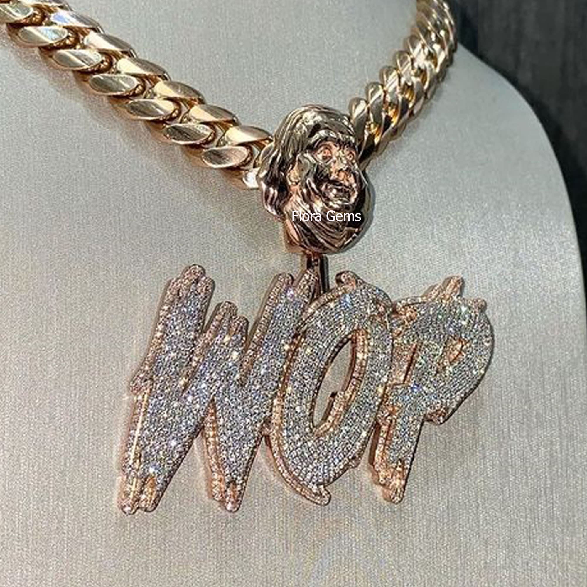 Custom Ice out 3 Letter Pendant For Men, VVS Moissanite Name Pendant, Custom Font Double Layer Charm, Character Charm, 14K 2 Tone Gold Over