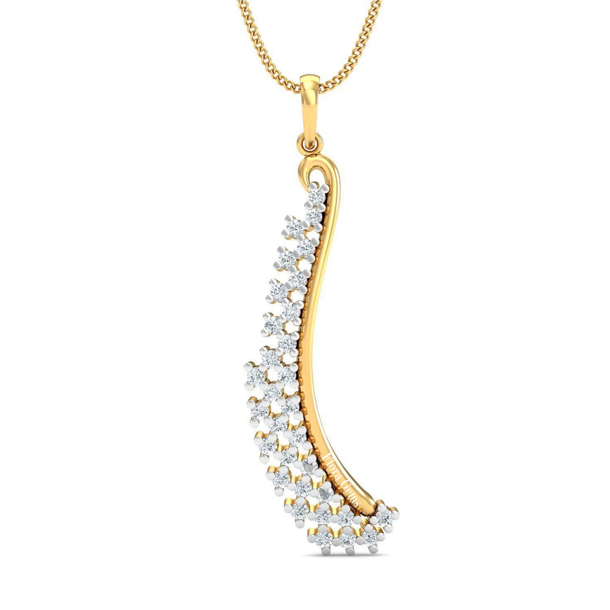 0.60 Ct Round Cut Designer Real Moissanite Journey Pendant for Wife Gift, Birthday Gift for Someone, 14K Yellow Gold Plated, 18" Free Chain