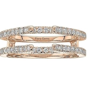 Women's Enhancer Wrap Ring, 14k Rose Gold Finish, 1CT Brilliant Cut VVS Moissanite Enhancer Guard Wedding Band ring For Wife Birthday Gift