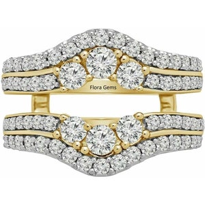 2Ct Round Cut Moissanite Crown Wedding Enhancer Wrap Band Ring 14K Yellow Gold Finish, Engagement Enhancer Guard Ring, Mothers Day Gift Idea