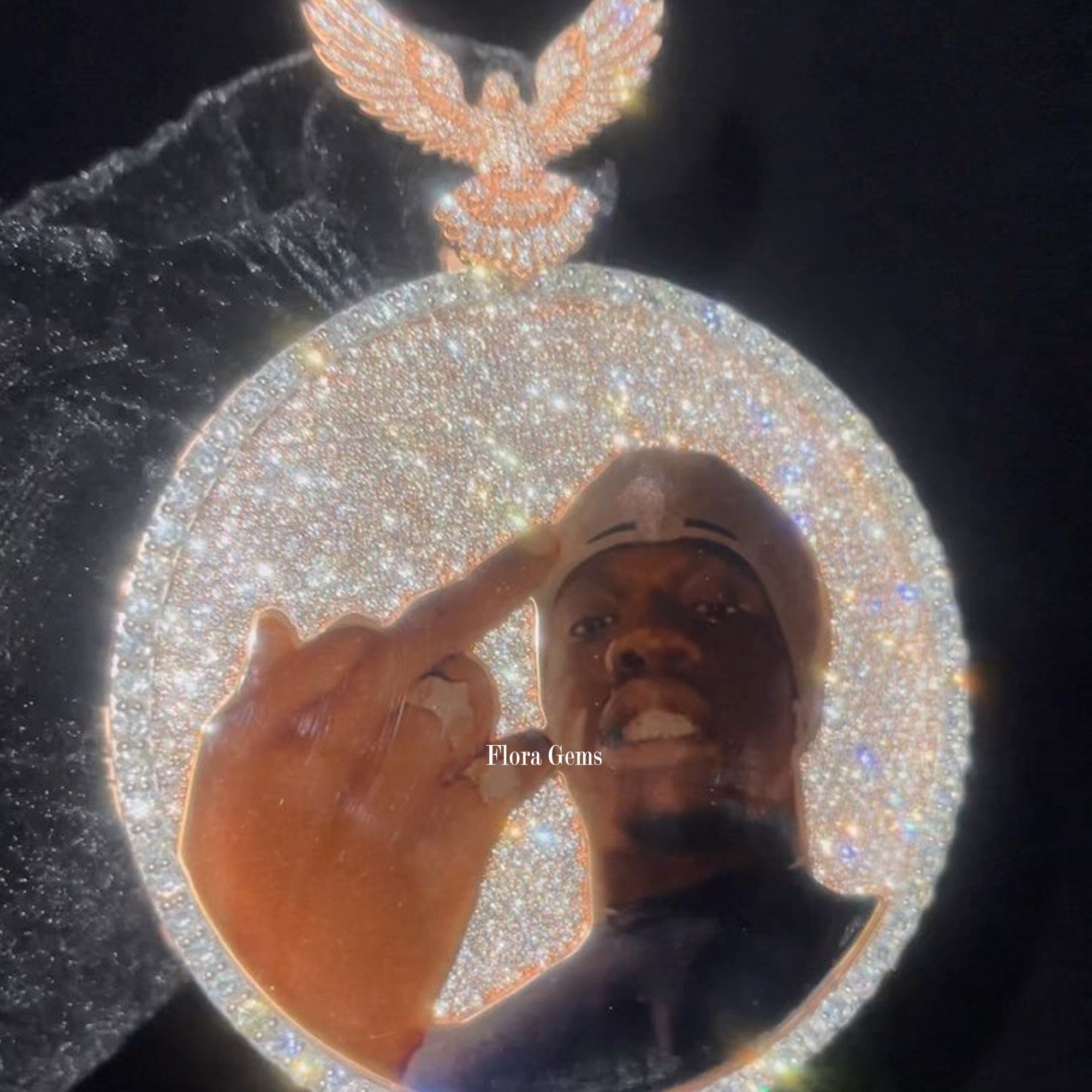 Men's Customize Self Photo Circle Pendant, VVS Moissanite Memory Jewelry, Hip Hop 3D jewelry, Eagle Pendant, 14k Gold Plated, Birthday gift