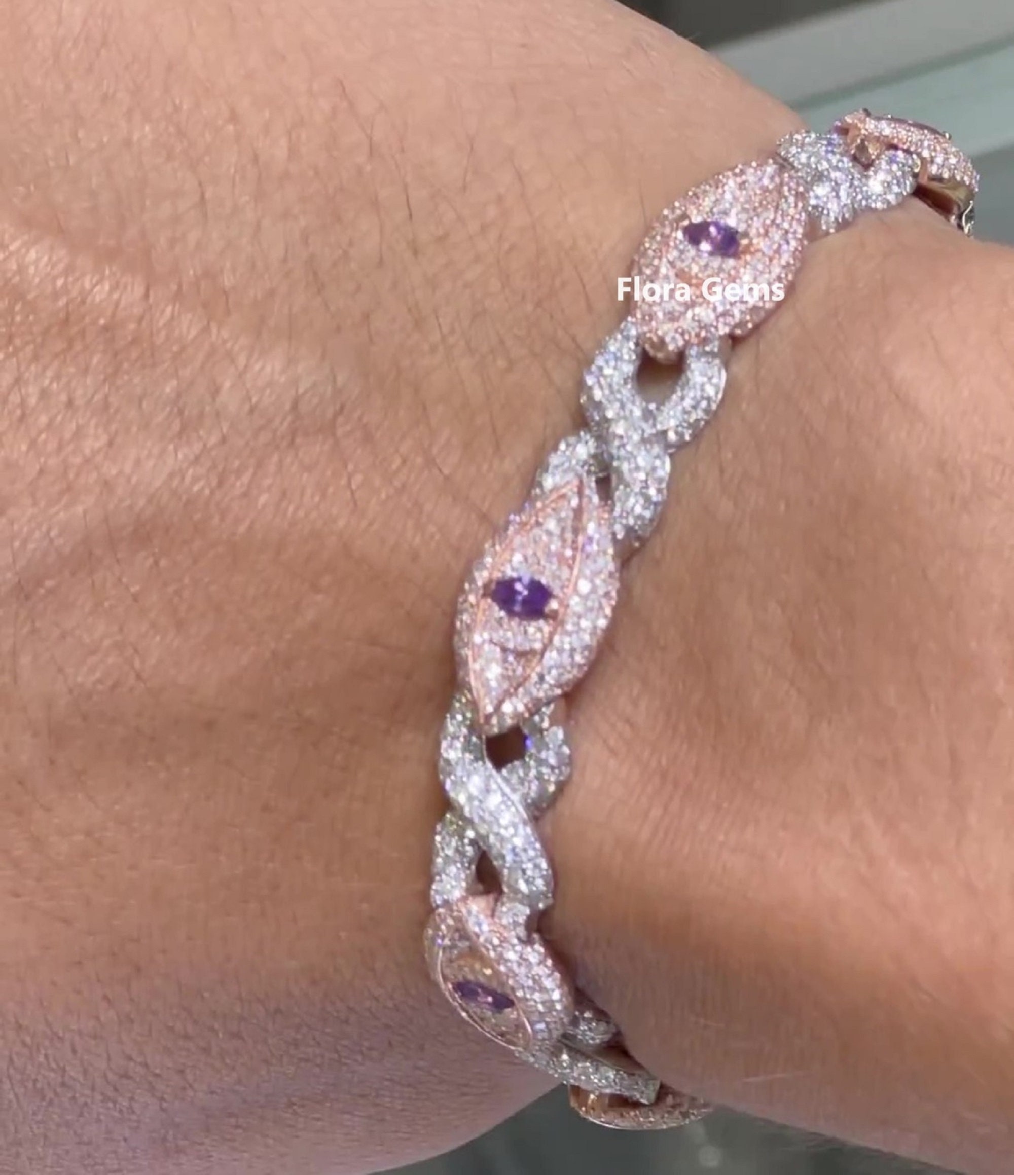 【BLACKPURPLE】Square Crystal Cuban Chain Bracelet Woman PURPLE G-LINK BRACELET – Giantto