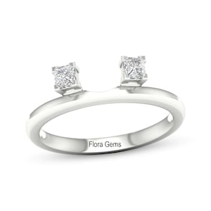 Solitaire Princess Cut Diamond Wrap Band Ring, Anniversary Enhancer Ring, Engagement Enhancer Guard Ring, 14K White Gold Over, Gift For Her,