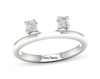 Solitaire Princess Cut Diamond Wrap Band Ring, Anniversary Enhancer Ring, Engagement Enhancer Guard Ring, 14K White Gold Over, Gift For Her,