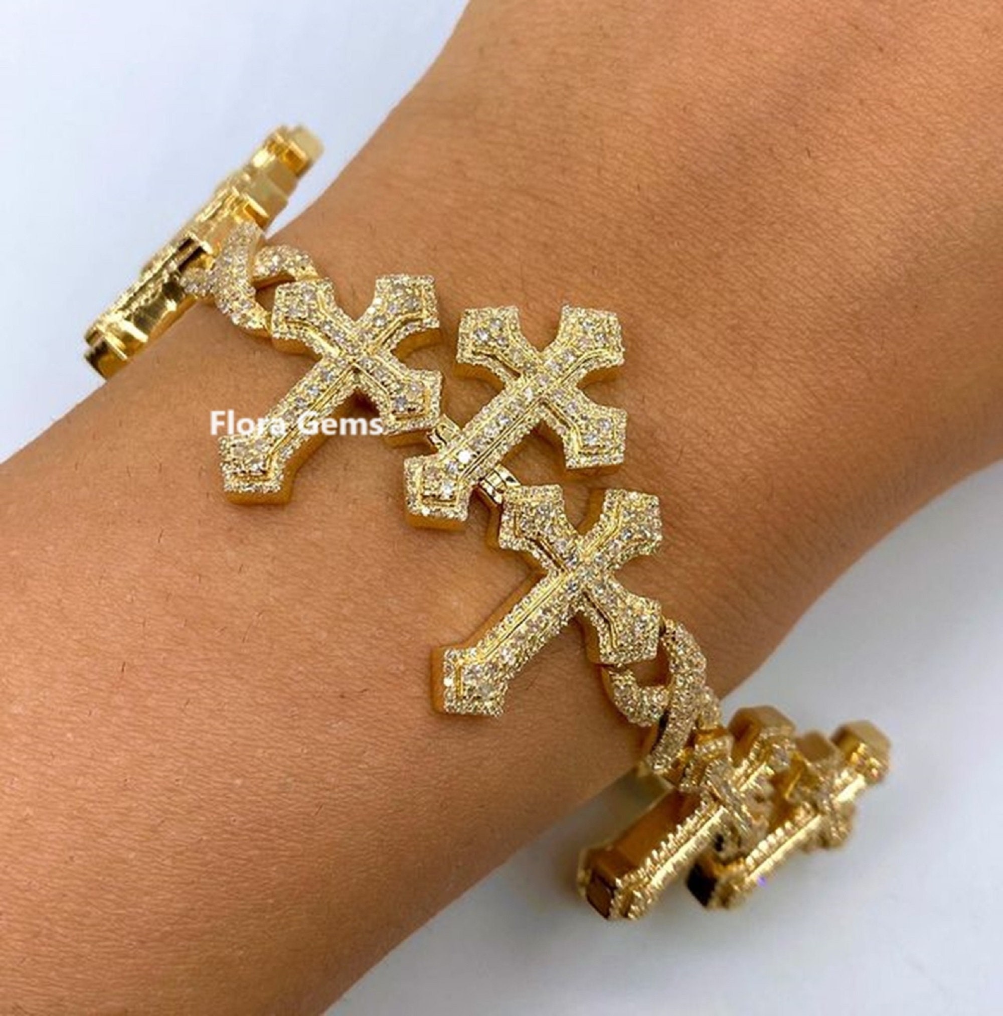 ☆MARS MARK☆ Light Cross Bracelet No1 M58 Iced Out Infinity Cross Bracelet, Marquise Round Cut