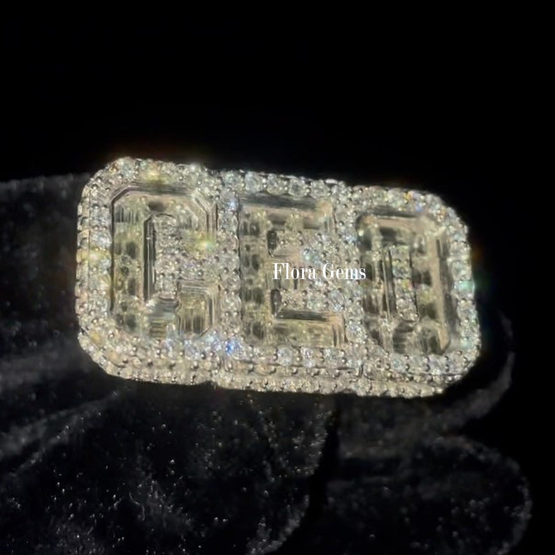 3 Letter Custom Ring, Moissanite Baguette Ring, Men Iced Out Ring, Hip ...