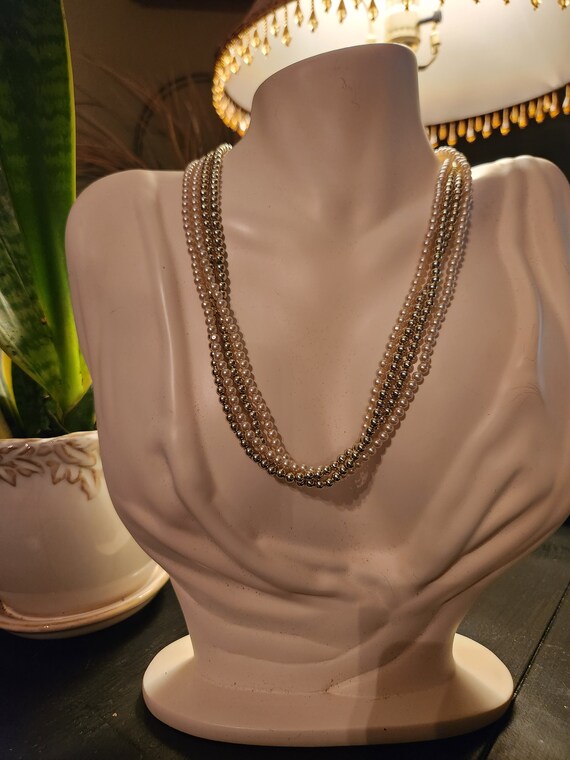 Vintage Four Strand Gold And Pearl Necklace