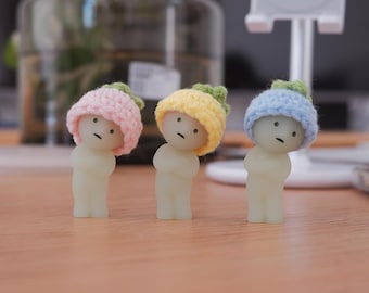 Gorro de frutas de crochet de trillizos Smiski