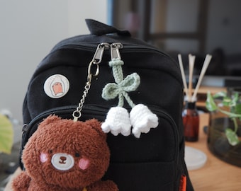 Mini Crochet Lily of the Valley Bellflower Keyring Charm Accessory