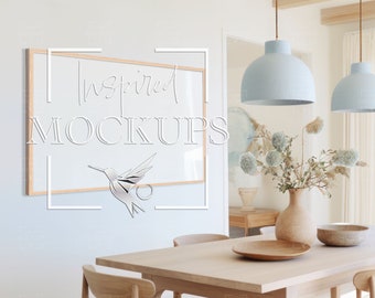 Coastal Dining Room Horizontal Mockup with Matting Option, Poster Mockup, Wall Art Mockup, Interior Mockup, PSD Mockup, 2:3 Frame Mockup
