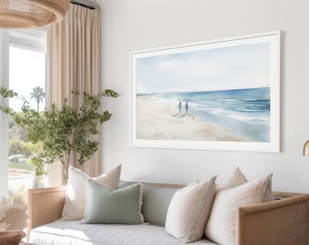 Horizontal Frame Coastal Living Room Interior Mockup with Reflection, Frame Mockup, Modern Mockup, Wall Art Mockup, Interior Mockup, 2:3