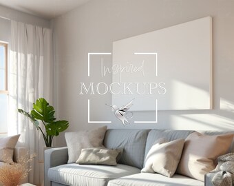 Horizontal Canvas Modern Living Room Interior Mockup w/ Wrap Options, Canvas Wrap Mockup, Modern Wall Art Mockup, Interior Mockup, 3:4 ratio