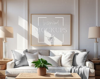 Coastal Living Room Frame Mockup w/ Color Change, Horizontal Mockup, Poster Mockup, Wall Art Mockup, 4:5 Ratio Mockup, Interior Mockup 8x10
