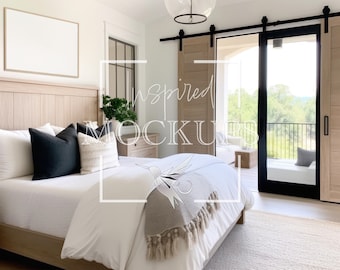 Horizontal Frame Interior Mockup Bedroom, Mockup Frame, Poster Mockup, Art Frame Mockup, PSD Frame Mockup, Interior Mockup, PSD Smart Object
