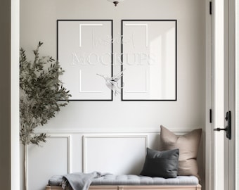 Modern Entry Frame Mockup, 2 Frame Vertical Mockup, Art Frame Mockup, Poster Mockup, Interior Mockup, PSD Smart Object Mockup, 2:3 Ratio