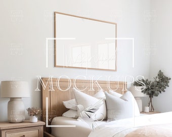 Horizontal Frame Interior Mockup Bedroom with Reflection, Mockup Frame, Poster Mockup, Art Frame Mockup, PSD Frame Mockup, Interior Mockup