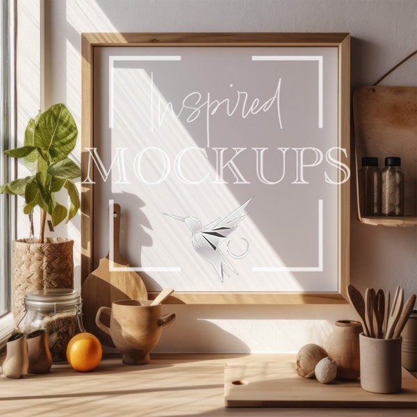 Interior Frame Mockup with Adjustable Shadow, Kitchen Frame Mockup, Art Frame Mockup, Square Frame Mockup, PSD Smart Object Frame Mockup