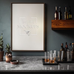 Vertikales Rahmen-Mockup, Bar-Mockup, Poster-Mockup, Pub-Rahmen-Mockup, Innen-Mockup, Smart-Objekt-Mockup, Cocktail-Mockup, Verhältnis 2: 3 12x18